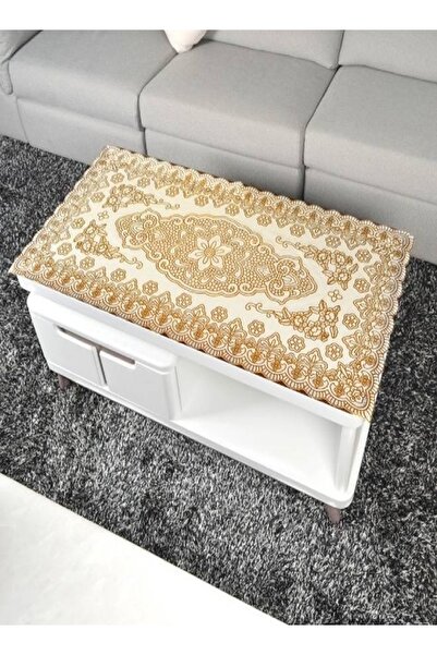 Raffine مفرش طاولة طعام أنيق بيضاوي الشكل مصنوع من مادة البولي فينيل كلوريد البلاستيكية الزيتية المقاومة للماء وسهلة التنظيف، مفرش طاولة مطبوع باللون البرونزي