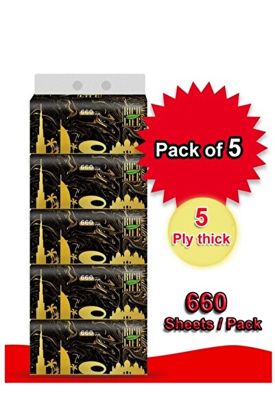 Raffine Pack of 5 Multipurpose Use Thick 5 Ply Fragrance Free and Dye Free Tissues 660 Sheets Per Packet Fam