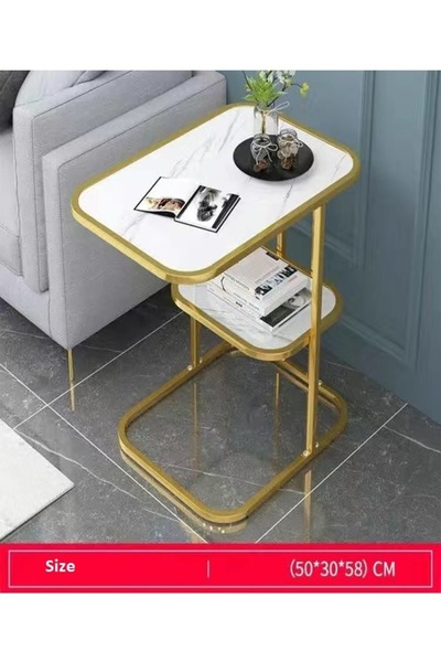 Raffine Modern Luxury Creative Living Room Bed Sofa Table Gold/White One Piece 50 x 30 x 58 cm