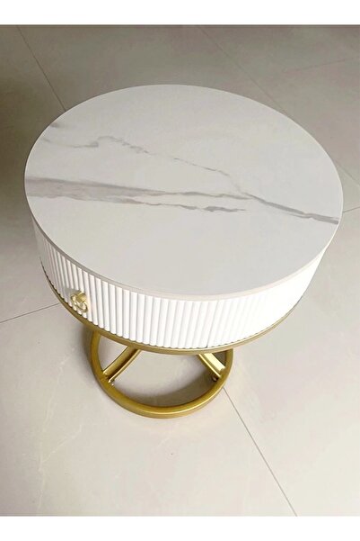 Raffine Modern Multipurpose Unique Design Side Table Strong Iron Base Bedside Table with Wood Drawer Storage