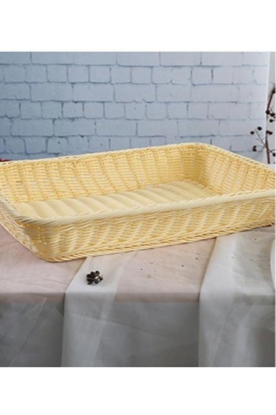 Raffine 1-Piece Handmade Bamboo Rattan Rectangular Fruit Basket Food Storage Bowls Service Tray Kitchen Orga