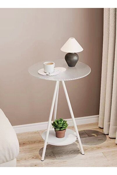 Raffine 2-Tiers Modern Design End Table Round Side Table with Tempered Glass Top and Metal Legs Small Accent