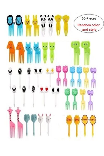 Raffine 50 Pieces Random Color Cute Animals Food Fruit Fork Picks For Kids