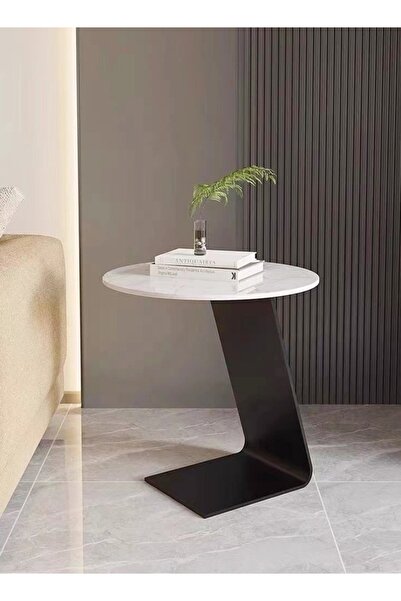 Raffine 1-Piece Modern Nordic Design L-Shaped Steel Base with Stone Top Coffee Table