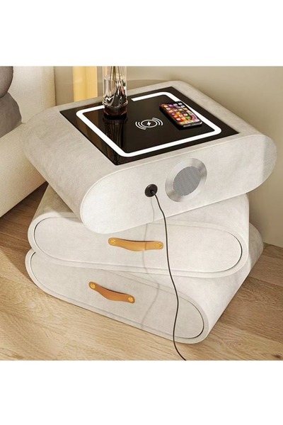 Raffine Modern Design 360° Rotating Smart Bedside Table Minimalist Nightstand with 3 Storage Drawers Wirele