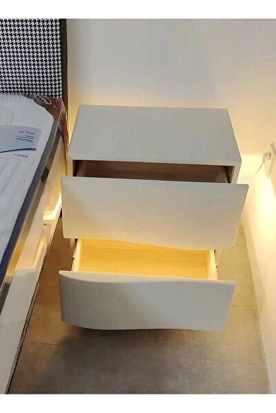 Raffine Modern High Gloss One Touch Switch Night Light LED Nightstand with 2 Storage Drawers