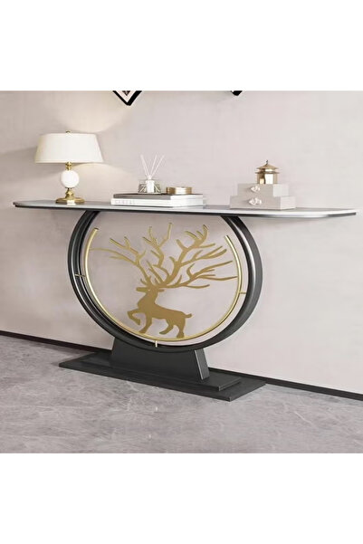 Raffine Modern Circular Shape Design with Gold Metal Deer Decor Rustproof Rock Slab Tabletop