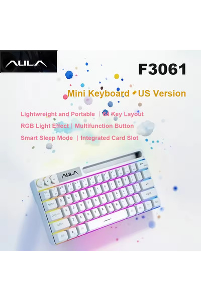 Choice لوحة مفاتيح AULA F3061 الميكانيكية ذات التأثير الأبيض المفرد، 61 مفتاحًا، مزودة بإضاءة خلفية RGB صغيرة سلكية