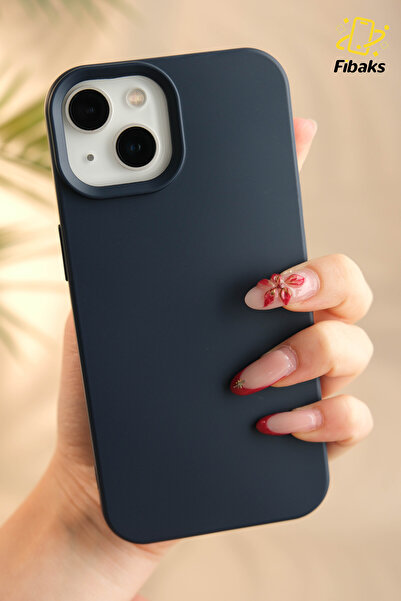 Fibaks Apple Iphone 13 - 14 - 15 Kılıf Içi Kadife Lansman Silinebilir Renkli Yumuşak Silikon Lacivert Kapak