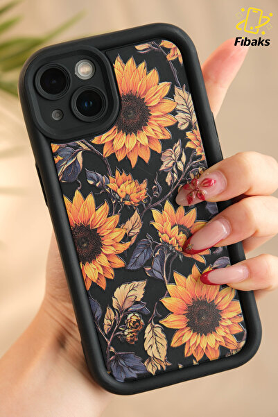 Fibaks Apple iPhone 13 Kılıf Yumuşak Dokulu Ayçiçeği Desenli Yumuşak Kamera Korumalı Silikon Kapak