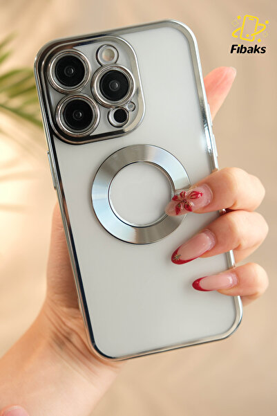 Fibaks Iphone 14 Pro Max Uyumlu Kılıf Kamera Lens Korumalı Şeffaf Renkli Logo Gösteren Parlak Kapak