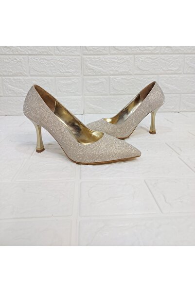 FHM AYDOGDU Bagless Gold Glittery Heeled Shoes - 10320