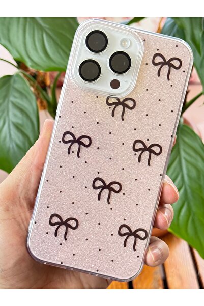 Fibaks Apple iPhone 16 Pro Compatible Case Silvery Black Bow Pattern Colorful Shiny Shock Absorbing Cover