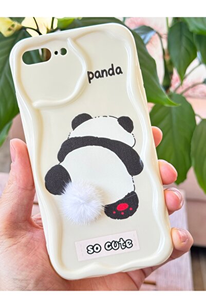 Fibaks iPhone 7/8 Plus Compatible Case Designed Patterned Camera Protection Panda White Tassel Silicone Cover