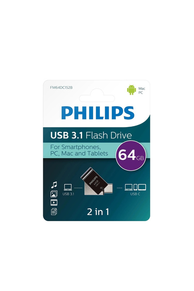 Philips 64 GB USB 3.1 & Type-C 2 si 1 Arada Çift Girişli Metal USB Bellek