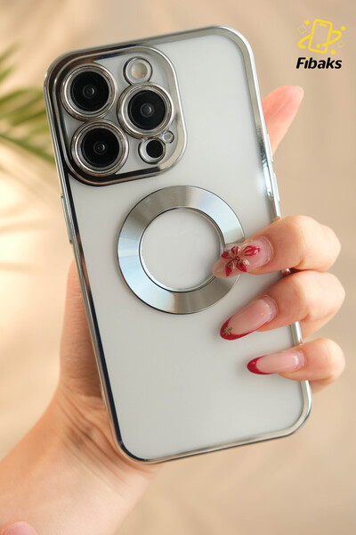 Fibaks iPhone 14 Pro Kılıf Kamera Lens Korumalı Şeffaf Renkli Logo Gösteren P...