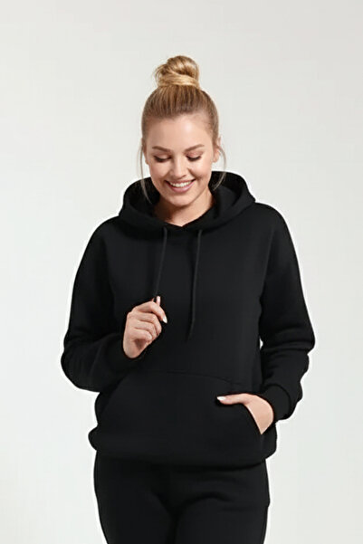 OXVİN Γυναικεία φούτερ Kangaroo Pocket Hooded 3 κλωστών Puff Soft (Fleece Inside) Φούτερ - Oversize ORIGINAL MOLD