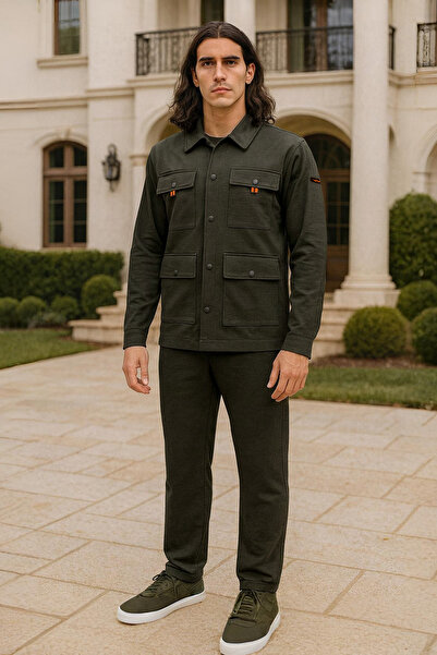 BESSA Чоловічий спортивний костюм хакі на кнопках, тканина інтерлок, прямі шт...
