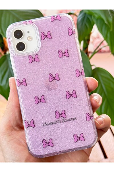 Fibaks Apple iPhone 12/12 Pro Compatible Case Purple Glitter Bow Pattern Colorful Shiny Shock Absorbing Cover