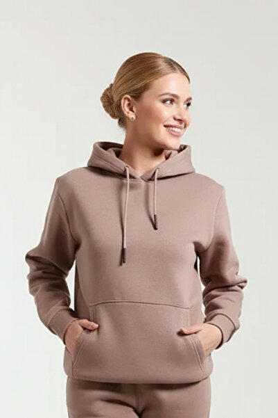 OXVİN Γυναικεία φούτερ Kangaroo Pocket Hooded 3 κλωστών Puff Soft (Fleece Inside) Φούτερ - Oversize ORIGINAL MOLD