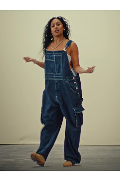 GAP Kadın Koyu Mavi Relaxed Denim Kargo Tulum