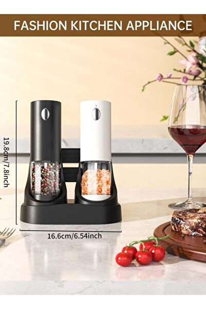 Bukela Electric Salt & Pepper Grinder Set with Charging Base, Adjustable