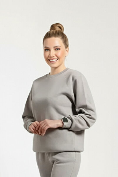 OXVİN М'яка тканина з пуфом - жіночий світшот з полярним утеплювачем, комір-стійка, 3 нитки, оригінальний крій Oversize