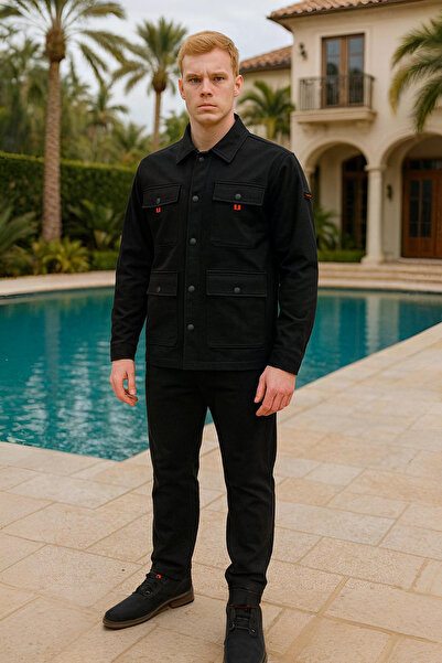 BESSA Чоловічий чорний спортивний костюм на кнопках, інтерлокова тканина, пря...