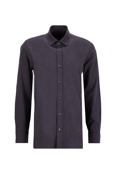 Fabrika Slim Fit Gömlek Yaka Düz Antrasit Melanj Erkek Gömlek F5WM-GML 2574