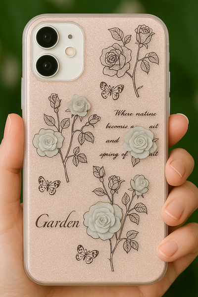 Fibaks Apple iPhone 12/12 Pro Compatible Case Silvery White Rose Pattern Colorful Shiny Shock Absorbing Cover