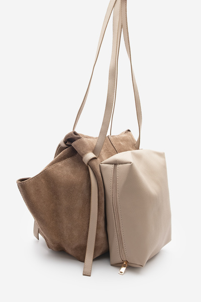 Marjin Women's Genuine Leather Shopper Hand and Shoulder Bag Yorita Mink Suede