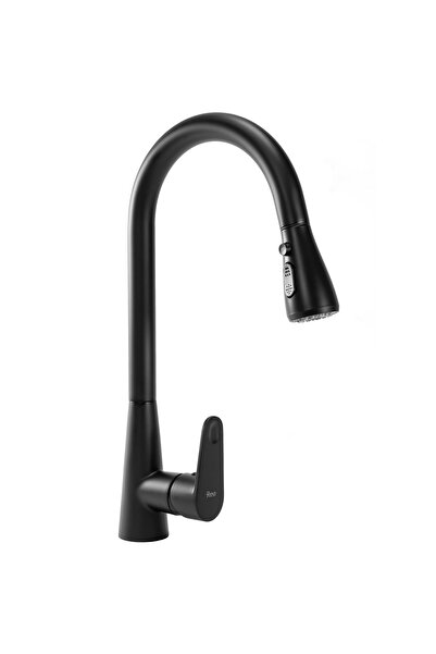 Sanlux Baterie bucătărie negru mat cu duș extensibil modern, VST48