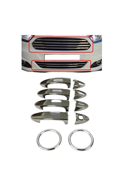 ueskrom Ford Courier 2014 2017 Uyumlu Krom Ön Panjur + Sis Çerçeve + Kapı Kol...