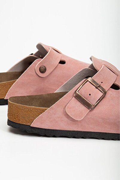 romamod Papuci de interior pentru femei, din material din piele, papuci Boston clog