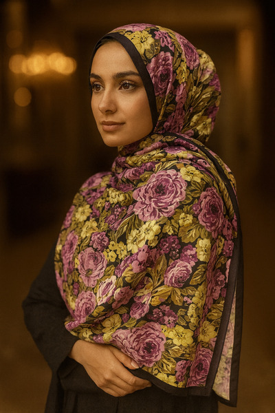 ELZE MODA Rose Patterned Cotton Voile Shawl