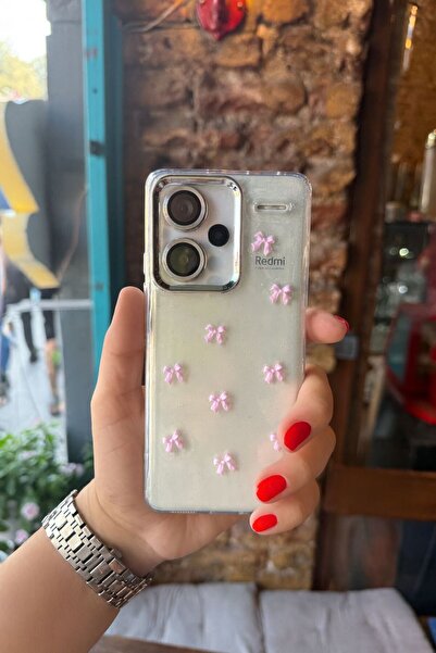 MustCase Xiaomi Redmi Note 13 Pro Plus 5G Kılıf Pembe Fiyonk Desenli Şeffaf K...