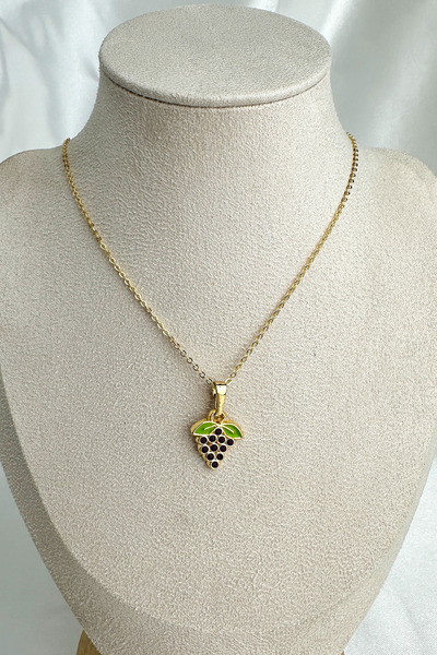 Modex Altın Rengi Minimal Üzüm Meyve Kolye