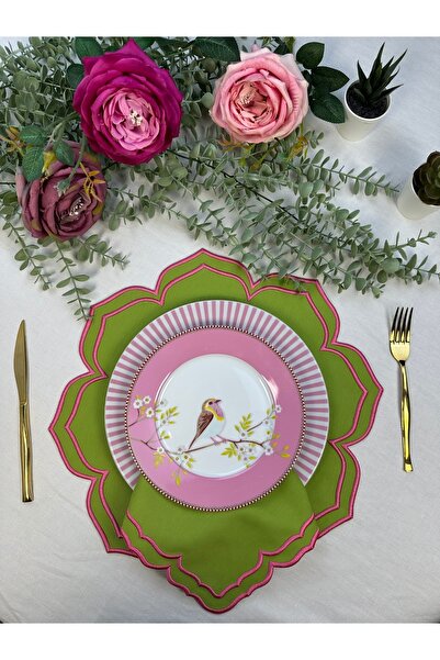 Table Alp Nakışlı Yeşil Amerikan Servis & Peçete Seti – 6 Kişilik (40×40 cm) ...