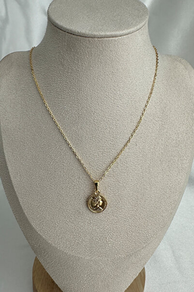 Modex Altın Rengi Minimal Madalyon Figürlü Kolye