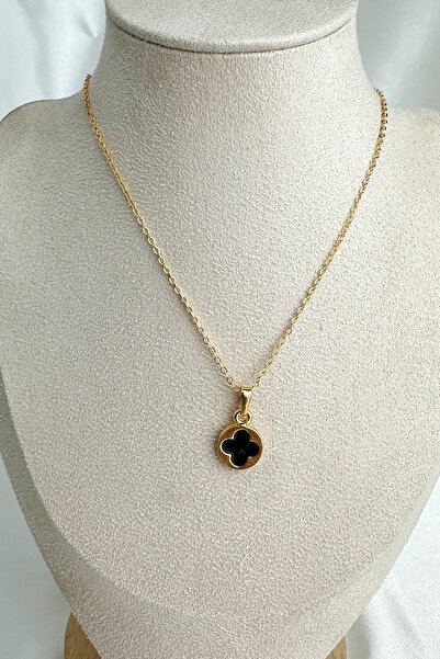 Modex Gold Color Minimal Enamel Clover Figured Necklace