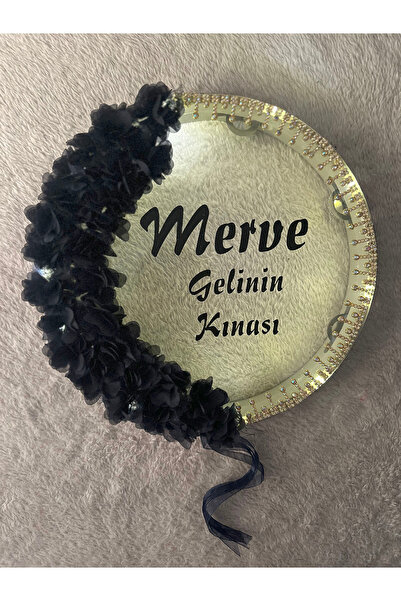 Mortex Lacivert Led'li Şeffaf Gelin Tefi 32 Cm 3d Çiçekli Taşlı Nedime Bride ...