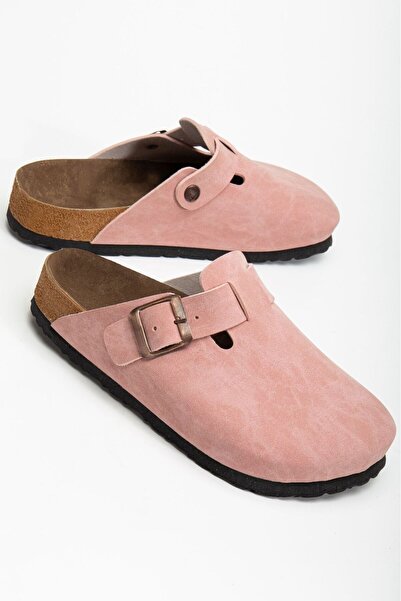 romamod Papuci de interior pentru femei, din material din piele, papuci Boston clog