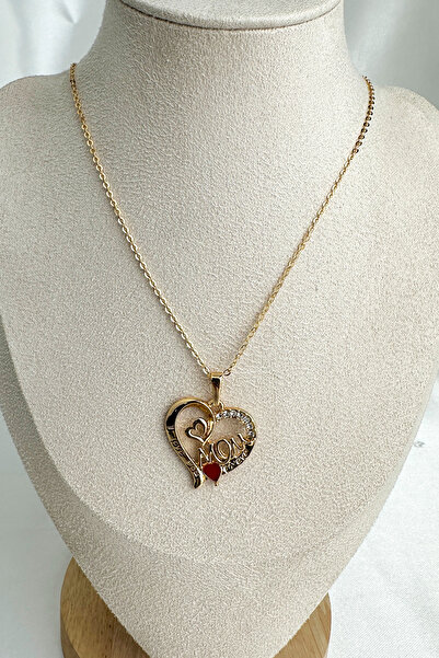 Modex Gold Color Mother Mom Enamel Heart Figured Necklace