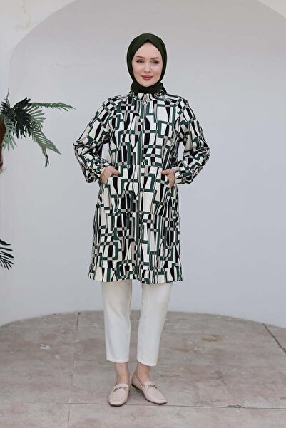 Armine Trend Mevsimlik Dijital Baskılı Fermuarlı Cepli Tunik Modaayka 25AYC421