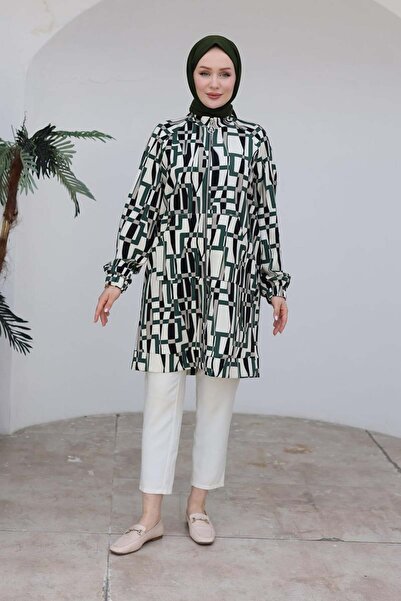 Armine Trend Mevsimlik Dijital Baskılı Fermuarlı Cepli Tunik Modaayka 25AYC421