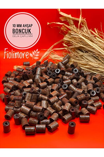 Fiolimore 10 mm Kahverengi Kesme Boru Ahşap Boncuk (50 Gram 190 Adet) Delik Ç...