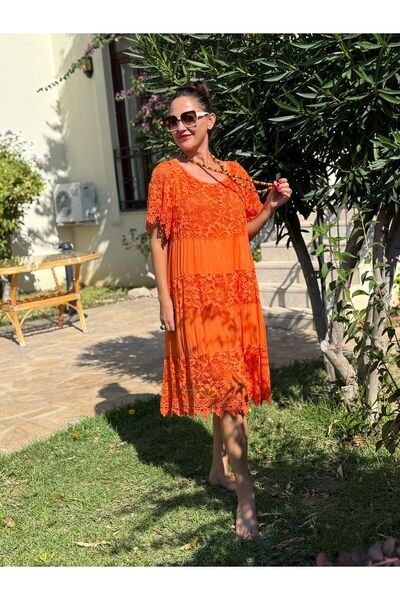 Punta Otantik Ncc10337 Italian Silk Dress Orange