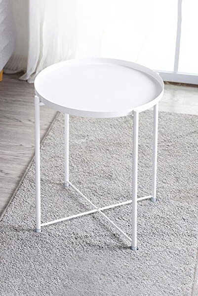 Generic ZENHOME Round Steel Table White 45x53x45cm