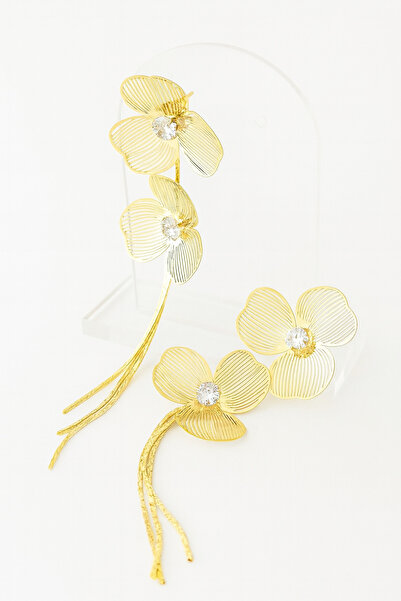 Gunessa Altın Renk Büyük Çiçek Kadın Küpe Hafif Tel Tasarım – Zarif ve Gösterişli