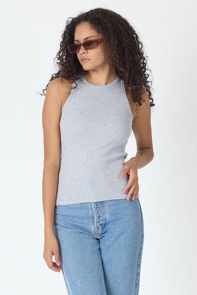COMEOR Ribbed Regular Fit Normal Fit Gray Crew Neck Zero Sleeve Cotton Women's Tank Top